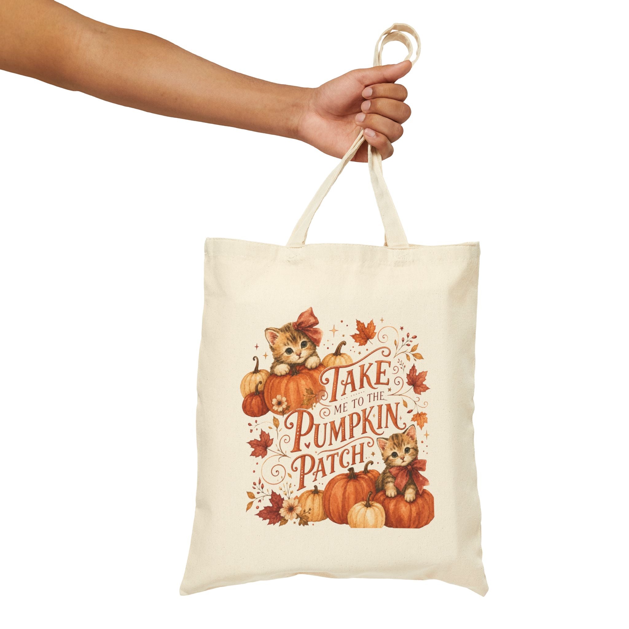Take Me to the Pumpkin Patch Tote Bag | Cute Kittens, Fall Leaves, Halloween Pumpkin