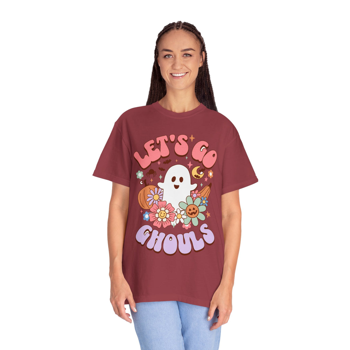 Lets Go Ghouls Cute Ghost Floral Halloween Tee