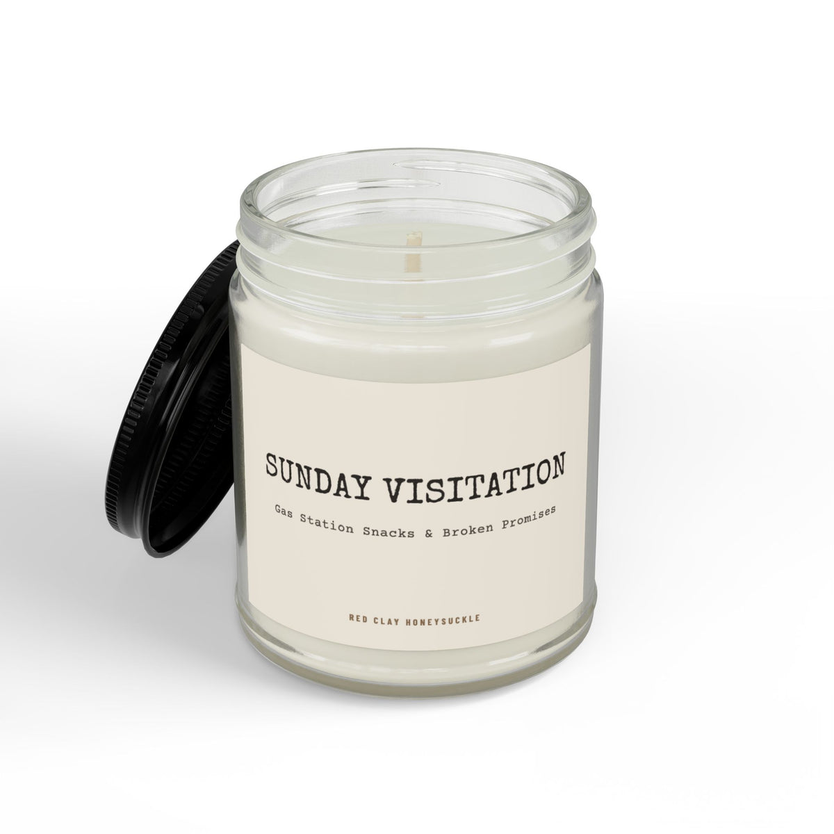 Sunday Visitation Gas Station Snacks and Broken Promises | Soy Candle with Black Lid