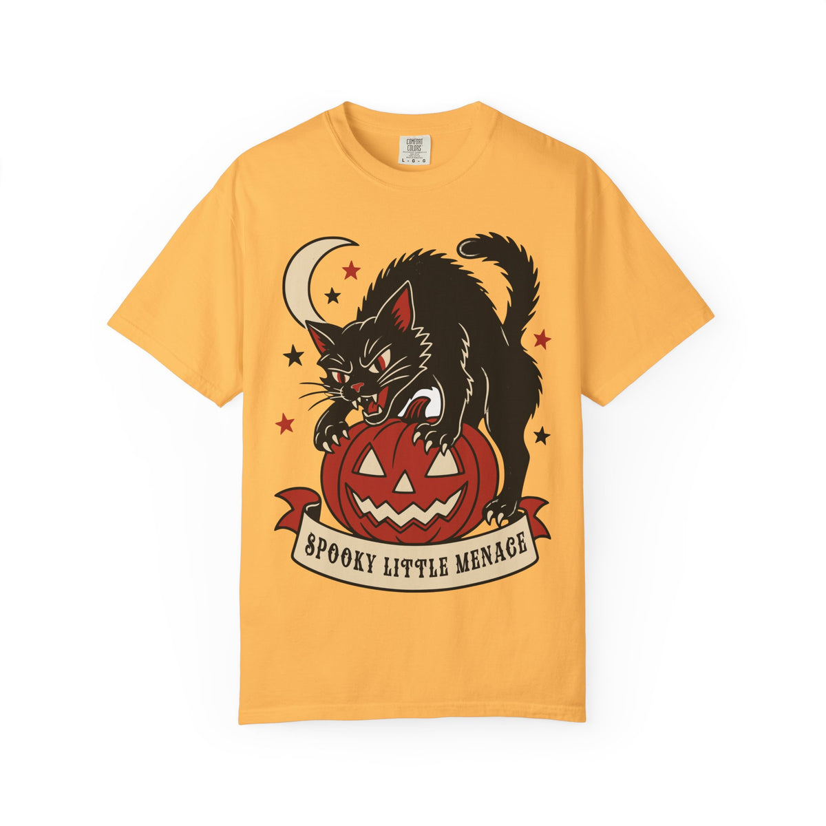 Spooky Little Menace cat Halloween T-shirt | Black Cat on Jack-O'-Lantern