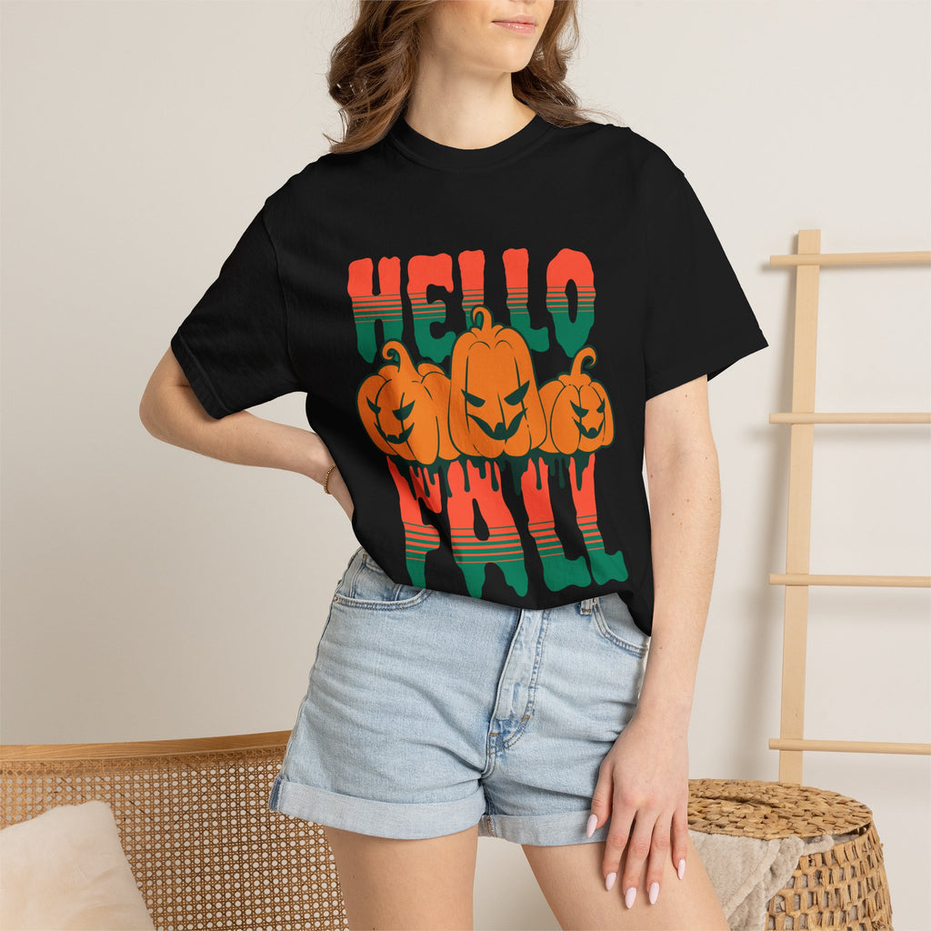 Hello Fall Pumpkins T-Shirt | Halloween Autumn Pumpkin Graphic
