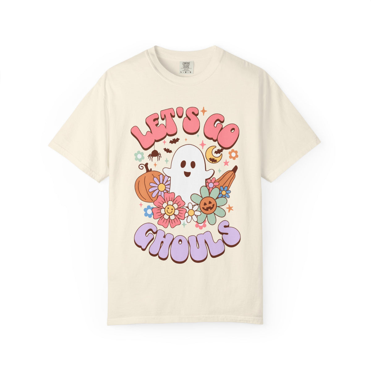Lets Go Ghouls Cute Ghost Floral Halloween Tee