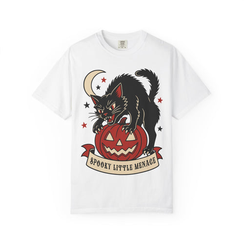 Spooky Little Menace cat Halloween T-shirt | Black Cat on Jack-O'-Lantern
