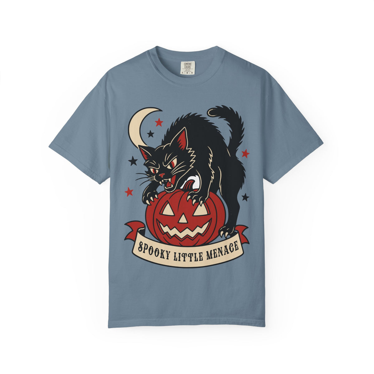 Spooky Little Menace cat Halloween T-shirt | Black Cat on Jack-O'-Lantern