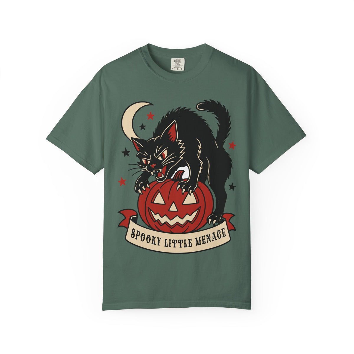 Spooky Little Menace cat Halloween T-shirt | Black Cat on Jack-O'-Lantern