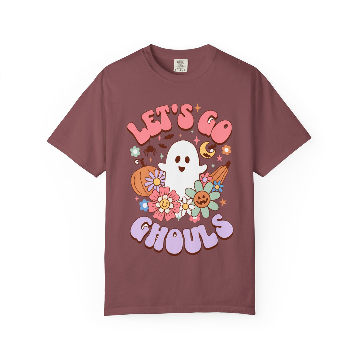 Lets Go Ghouls Cute Ghost Floral Halloween Tee