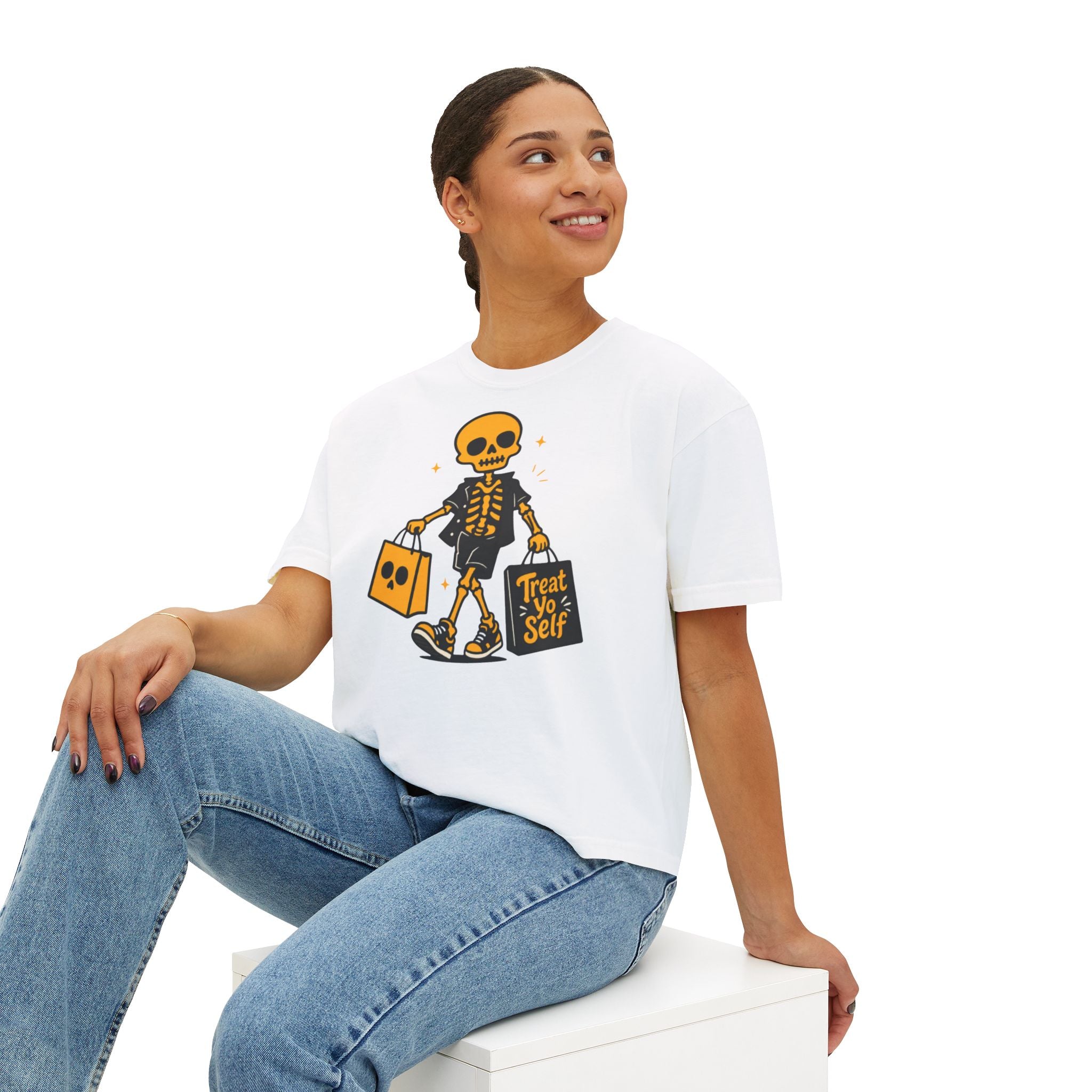 Skeleton Trick-or-Treating Tee | Treat Yo Self Halloween Shirt