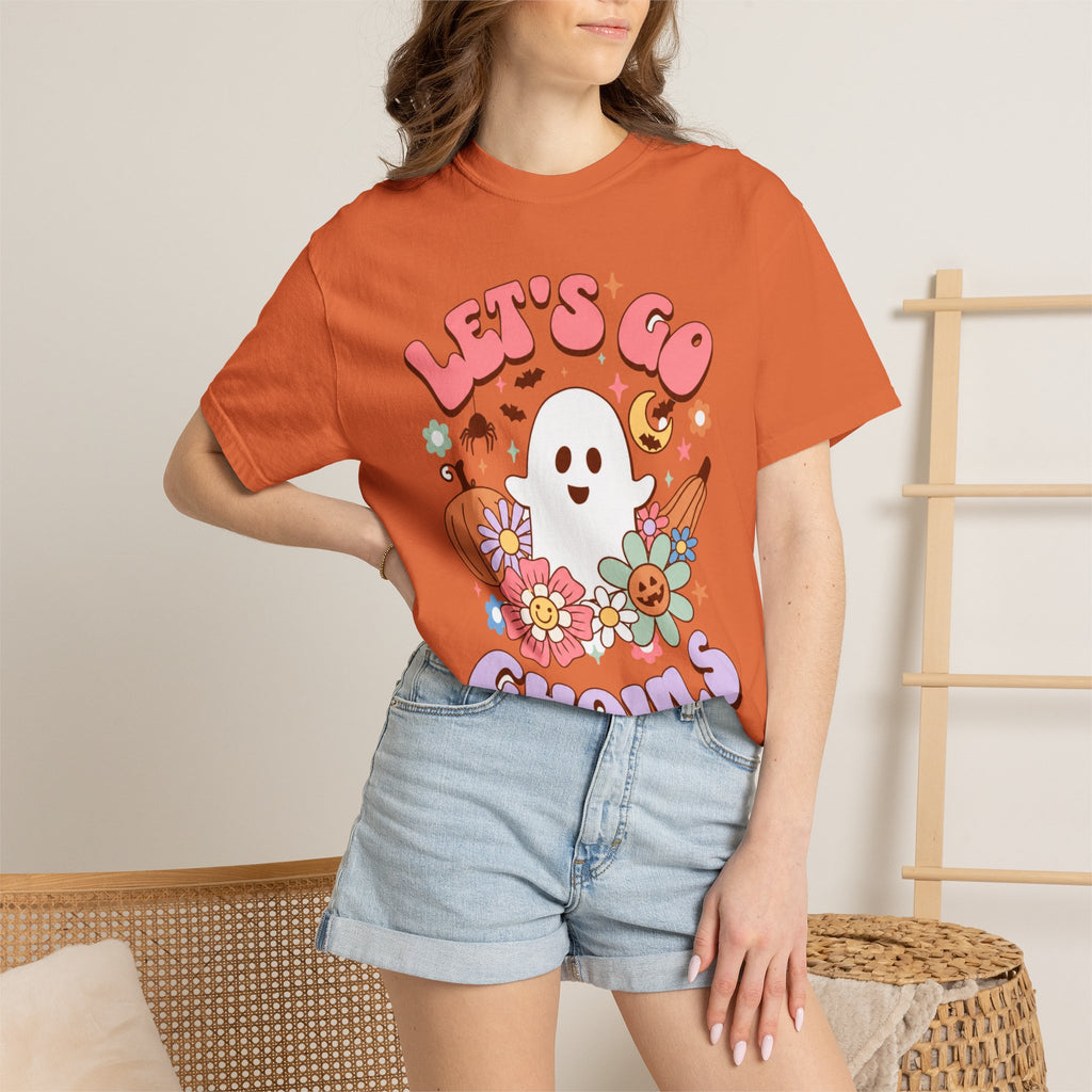 Lets Go Ghouls Cute Ghost Floral Halloween Tee