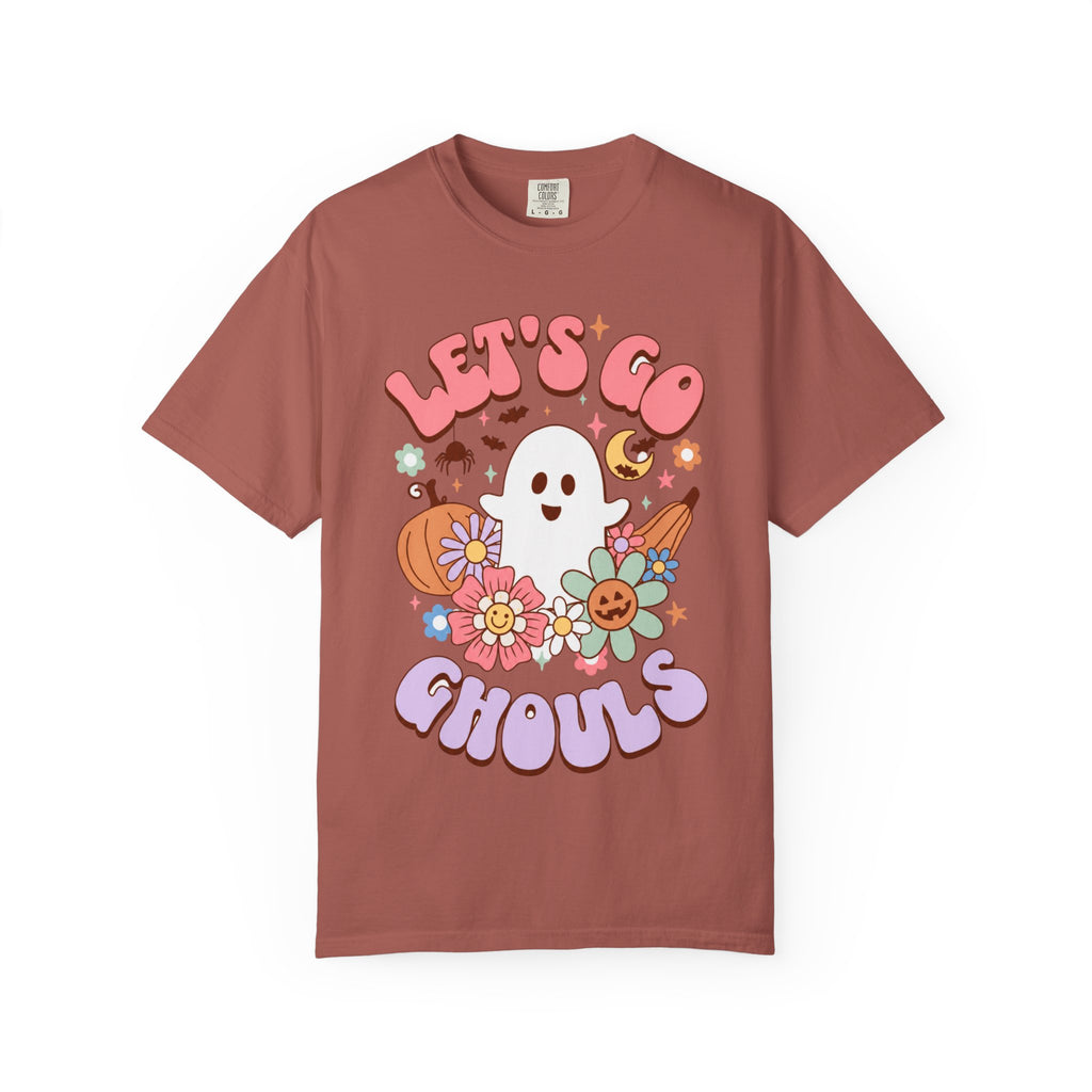 Lets Go Ghouls Cute Ghost Floral Halloween Tee