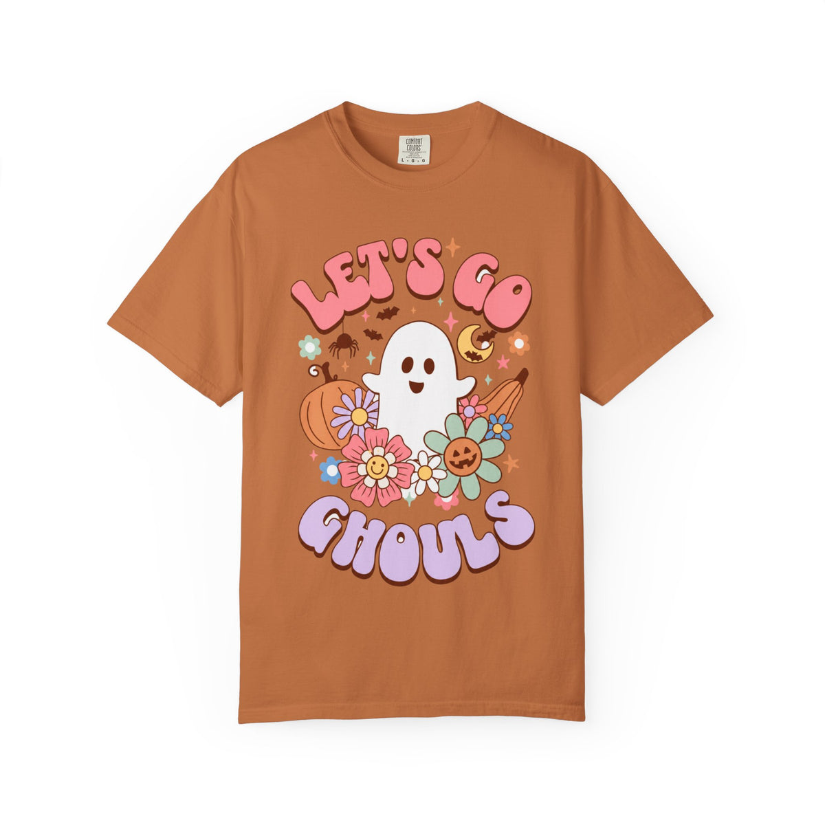 Lets Go Ghouls Cute Ghost Floral Halloween Tee