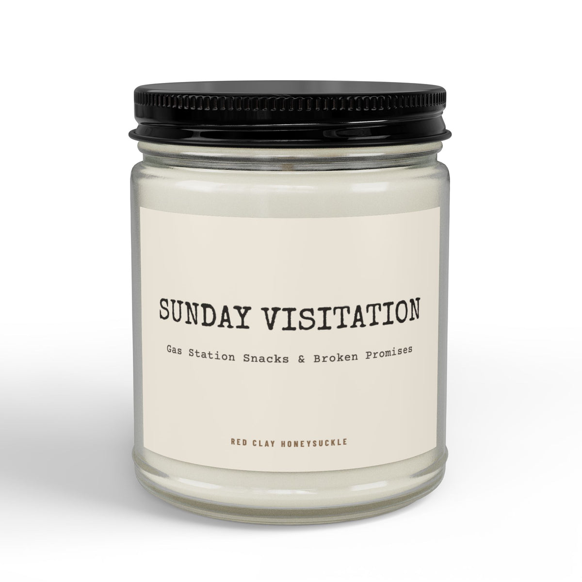 Sunday Visitation Gas Station Snacks and Broken Promises | Soy Candle with Black Lid