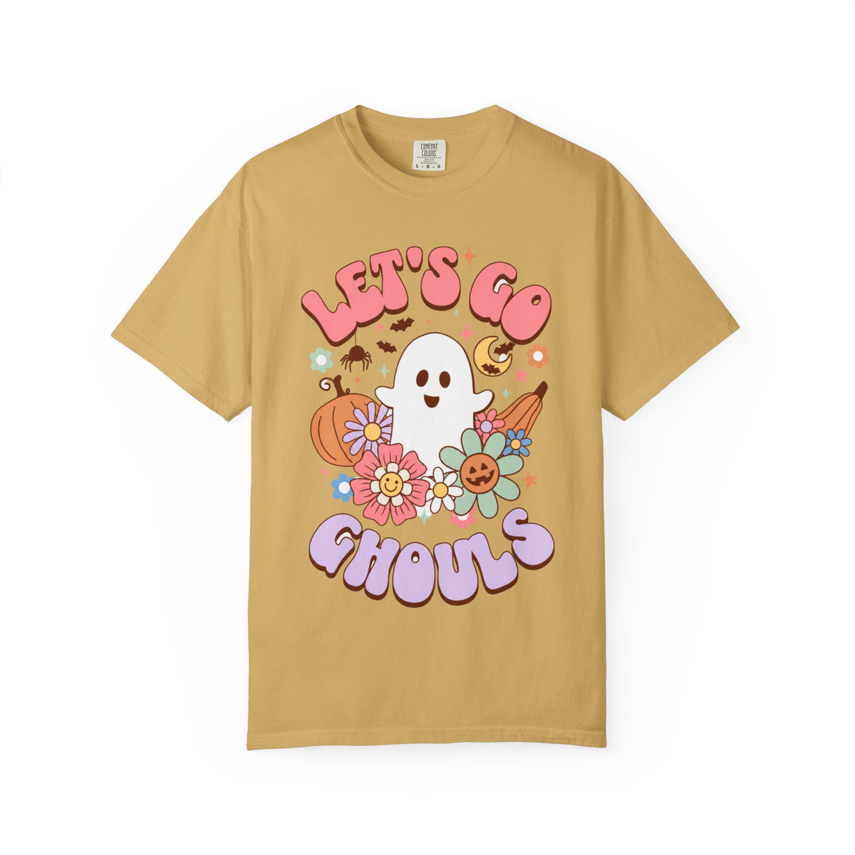 Lets Go Ghouls Cute Ghost Floral Halloween Tee