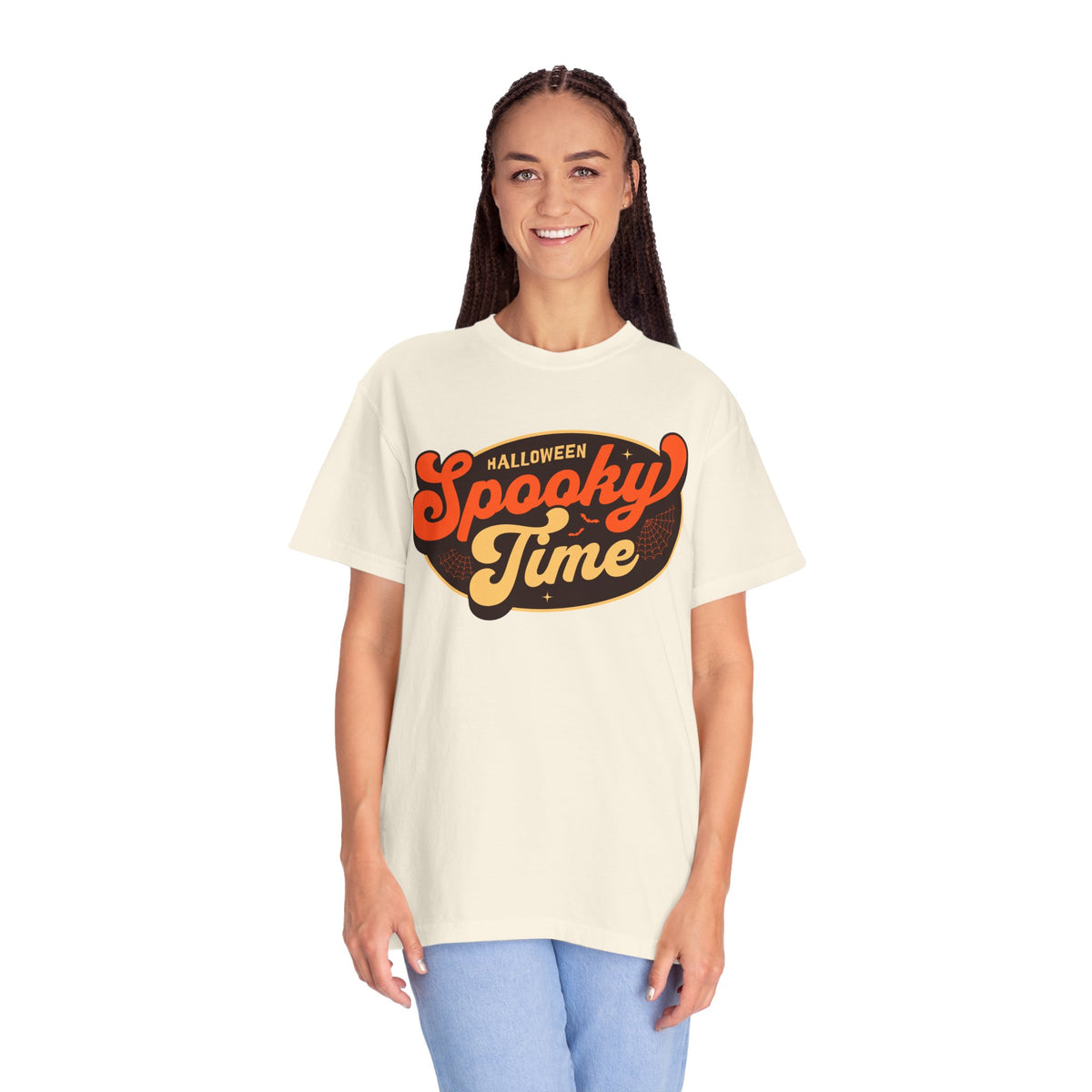 Spooky Time Halloween graphic T-shirt | retro orange script design