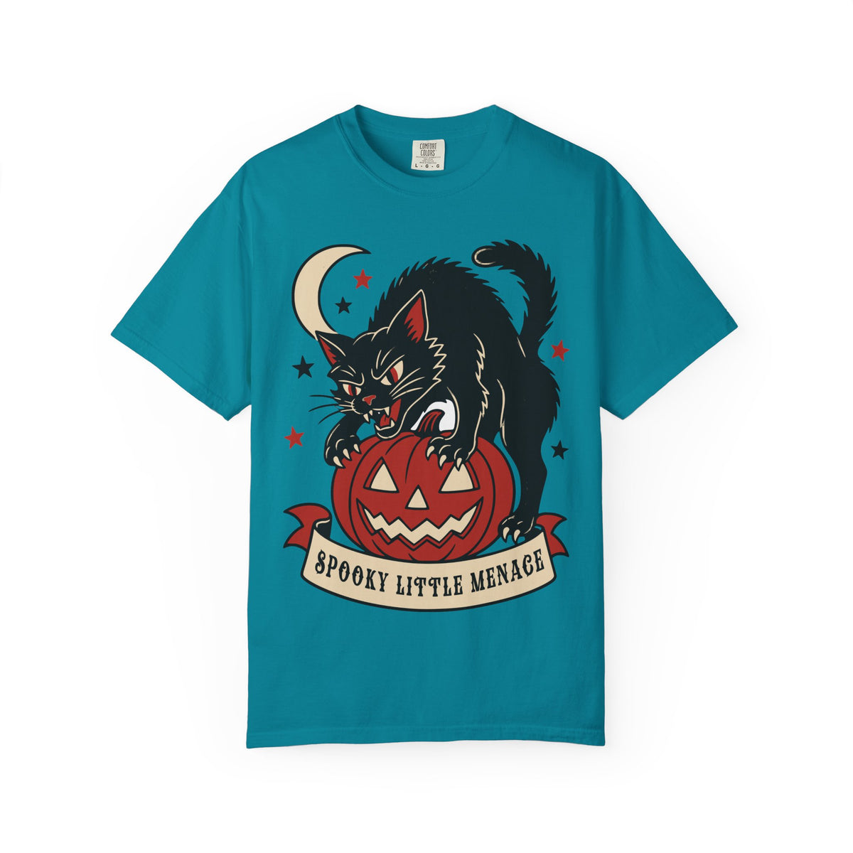 Spooky Little Menace cat Halloween T-shirt | Black Cat on Jack-O'-Lantern