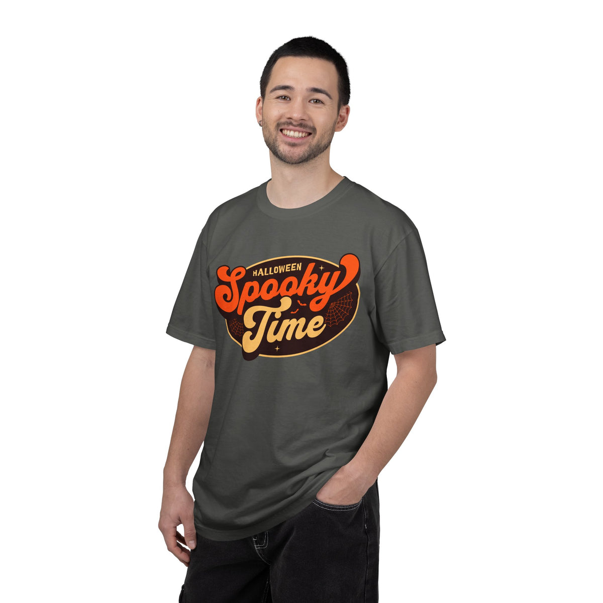 Spooky Time Halloween graphic T-shirt | retro orange script design