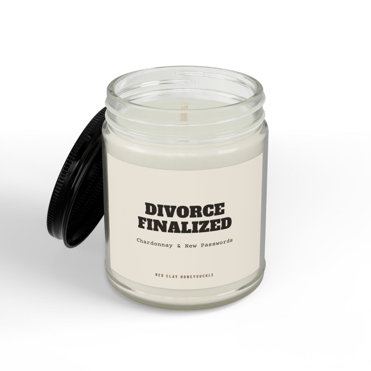 Divorce Finalized Chardonnay and New Passwords Candle | Soy Candle with Black Lid