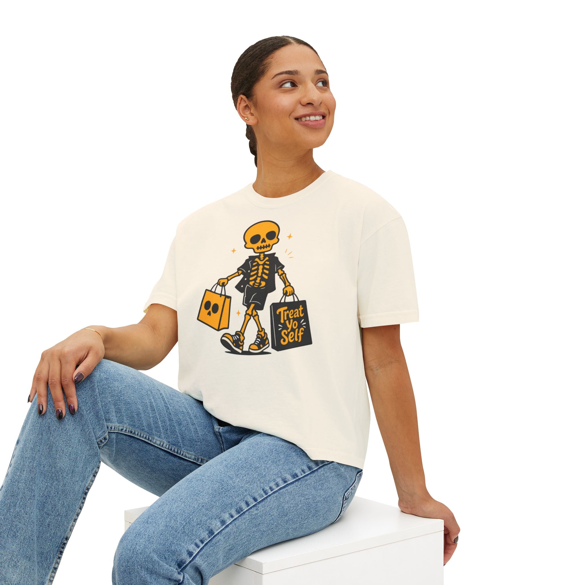 Skeleton Trick-or-Treating Tee | Treat Yo Self Halloween Shirt