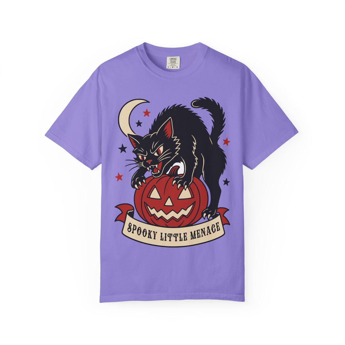 Spooky Little Menace cat Halloween T-shirt | Black Cat on Jack-O'-Lantern