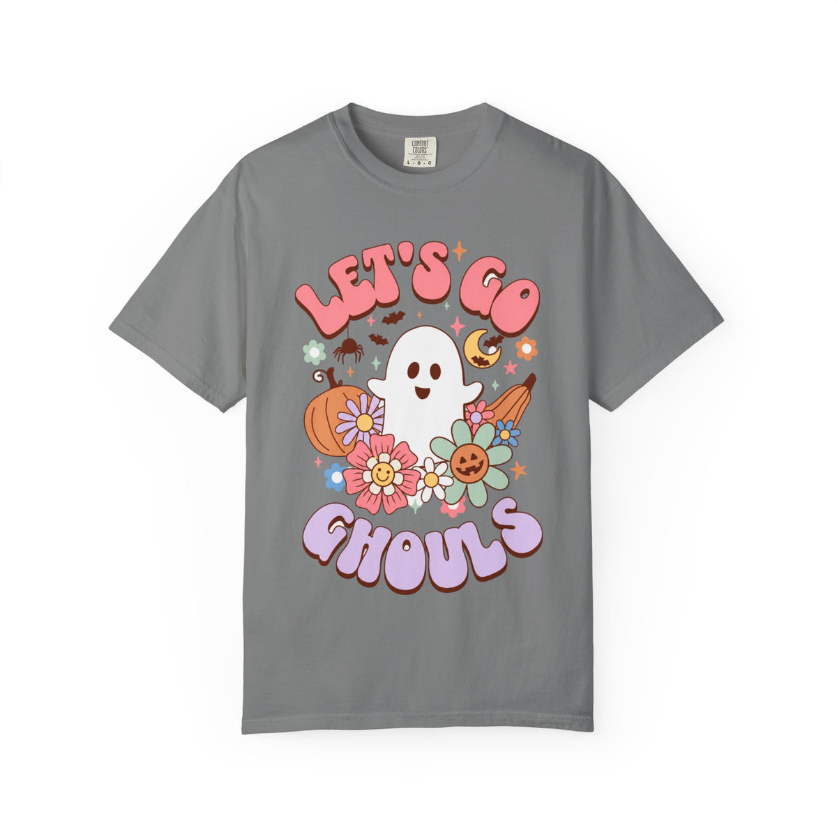Lets Go Ghouls Cute Ghost Floral Halloween Tee