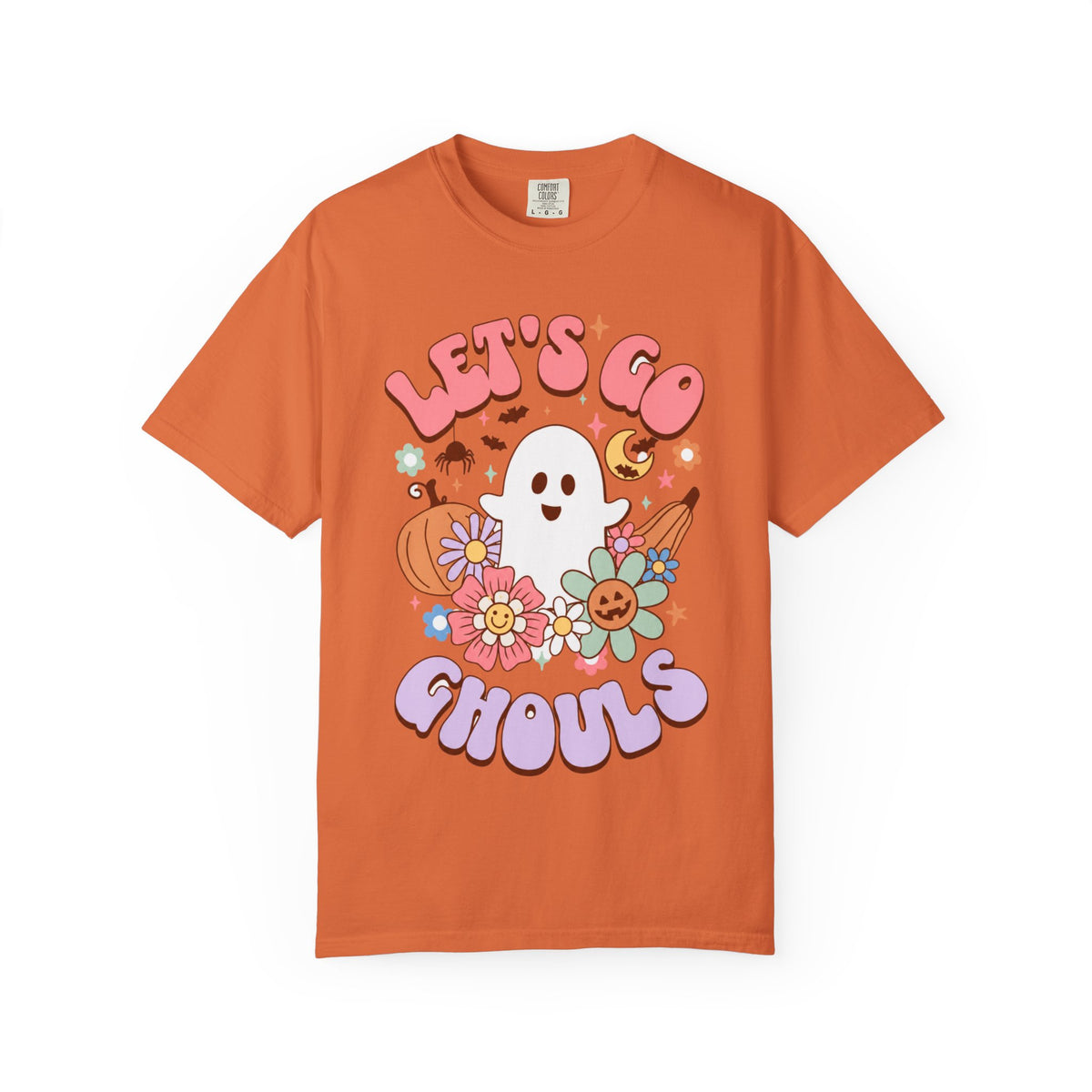 Lets Go Ghouls Cute Ghost Floral Halloween Tee