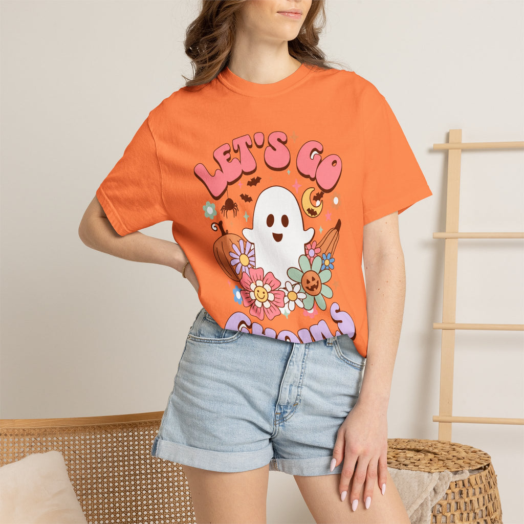Lets Go Ghouls Cute Ghost Floral Halloween Tee