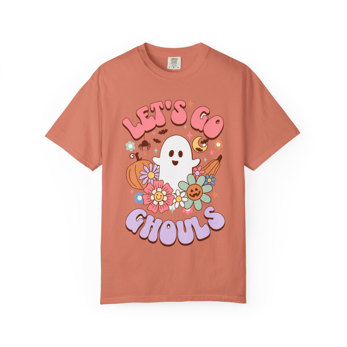 Lets Go Ghouls Cute Ghost Floral Halloween Tee