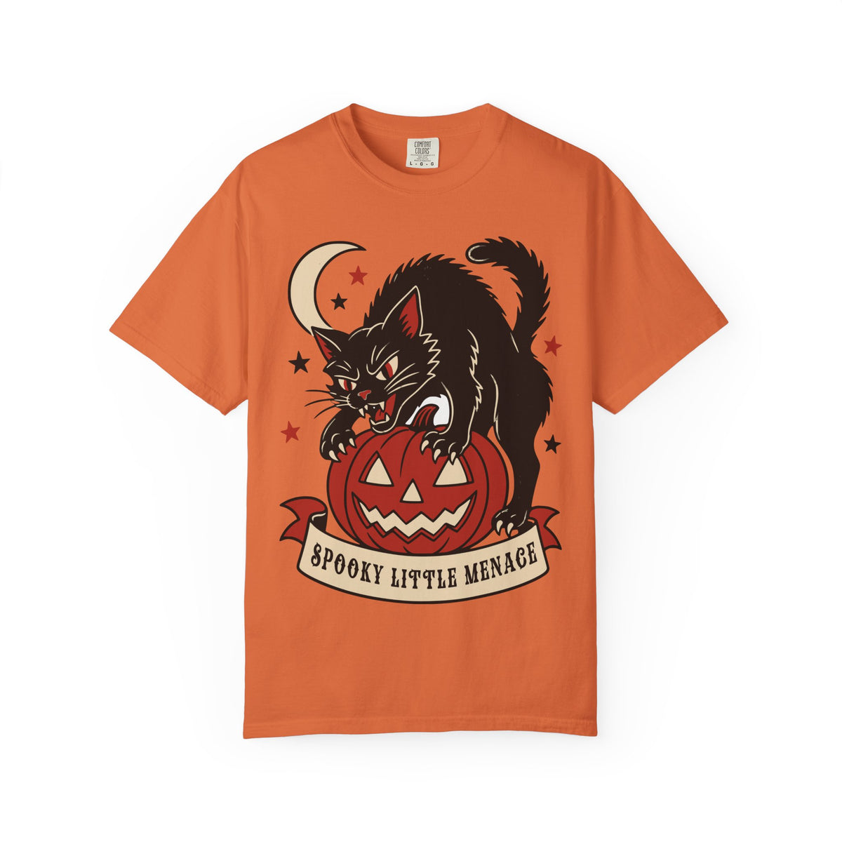 Spooky Little Menace cat Halloween T-shirt | Black Cat on Jack-O'-Lantern