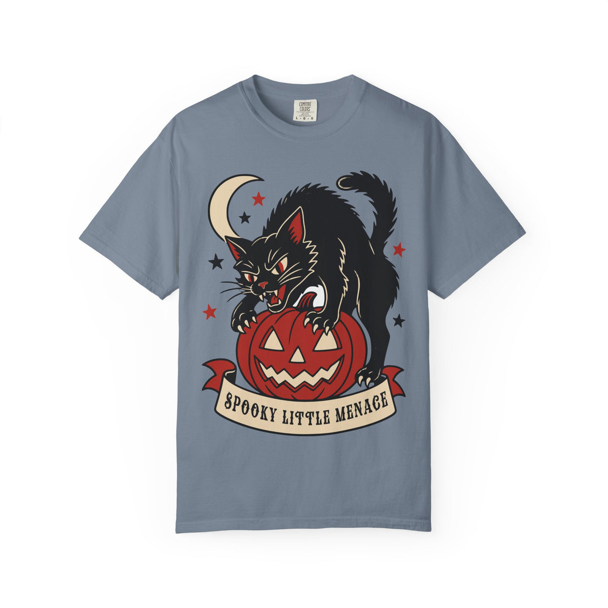 Spooky Little Menace cat Halloween T-shirt | Black Cat on Jack-O'-Lantern