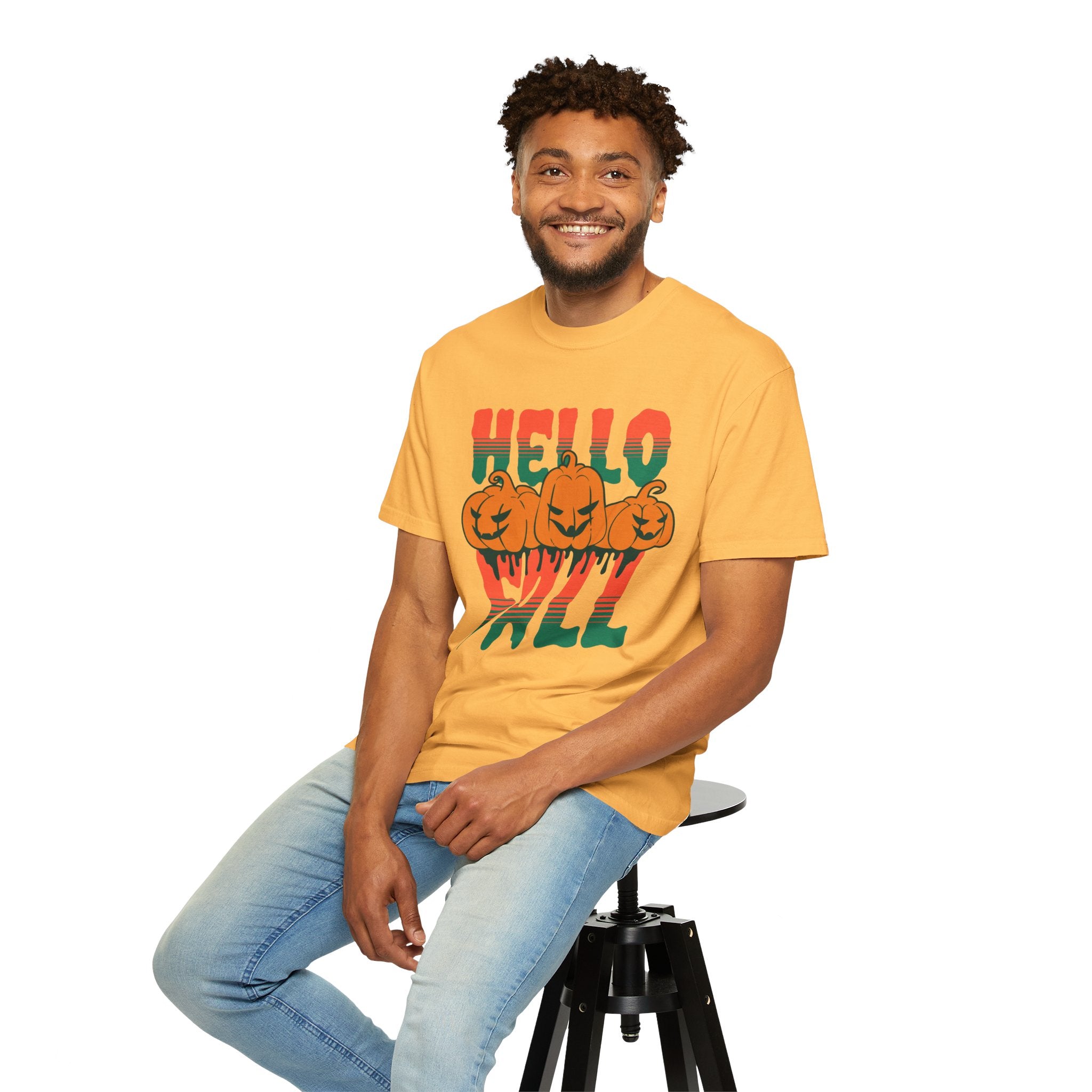 Hello Fall Pumpkins T-Shirt | Halloween Autumn Pumpkin Graphic