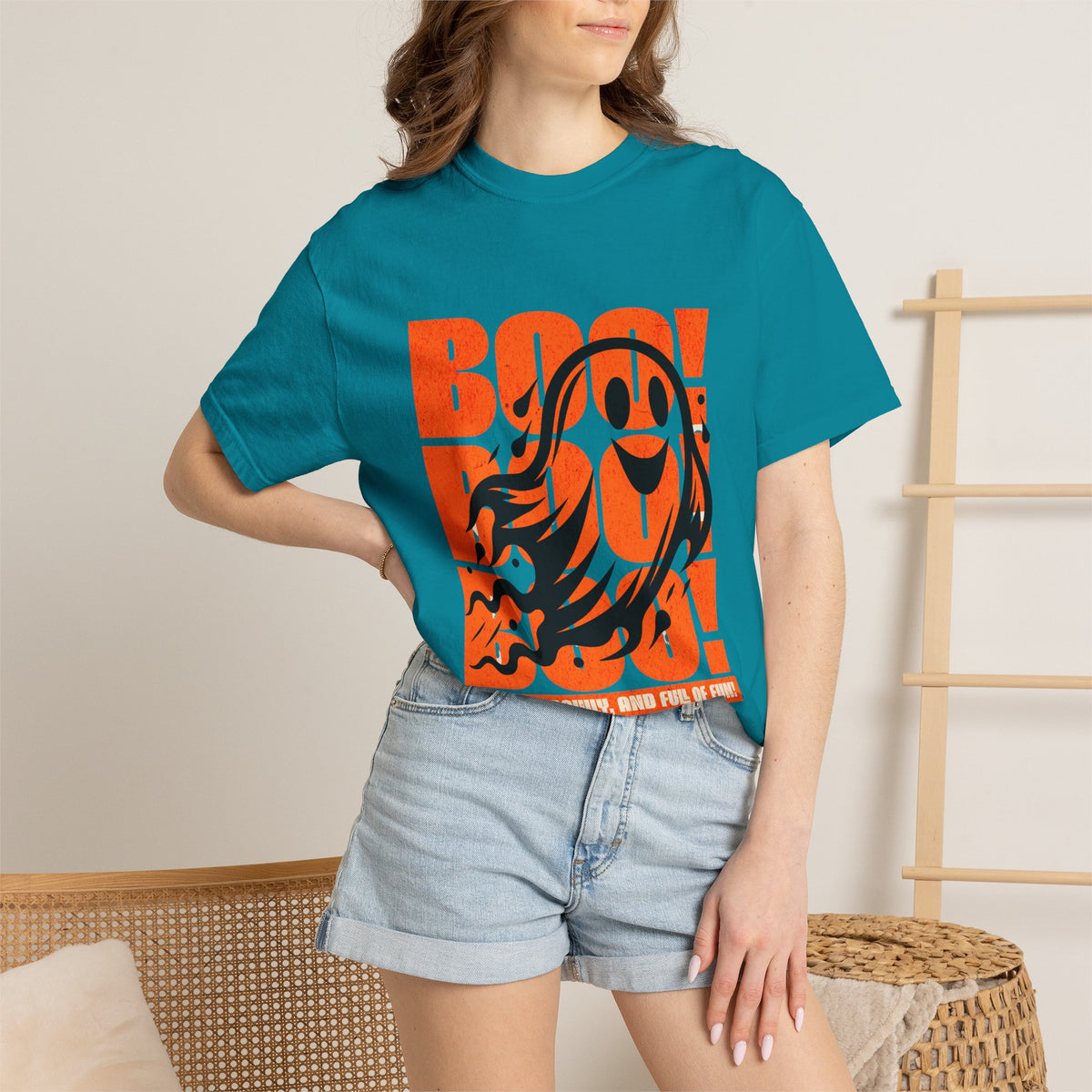 Boo Ghost Graphic T-shirt | Halloween Orange Retro Print