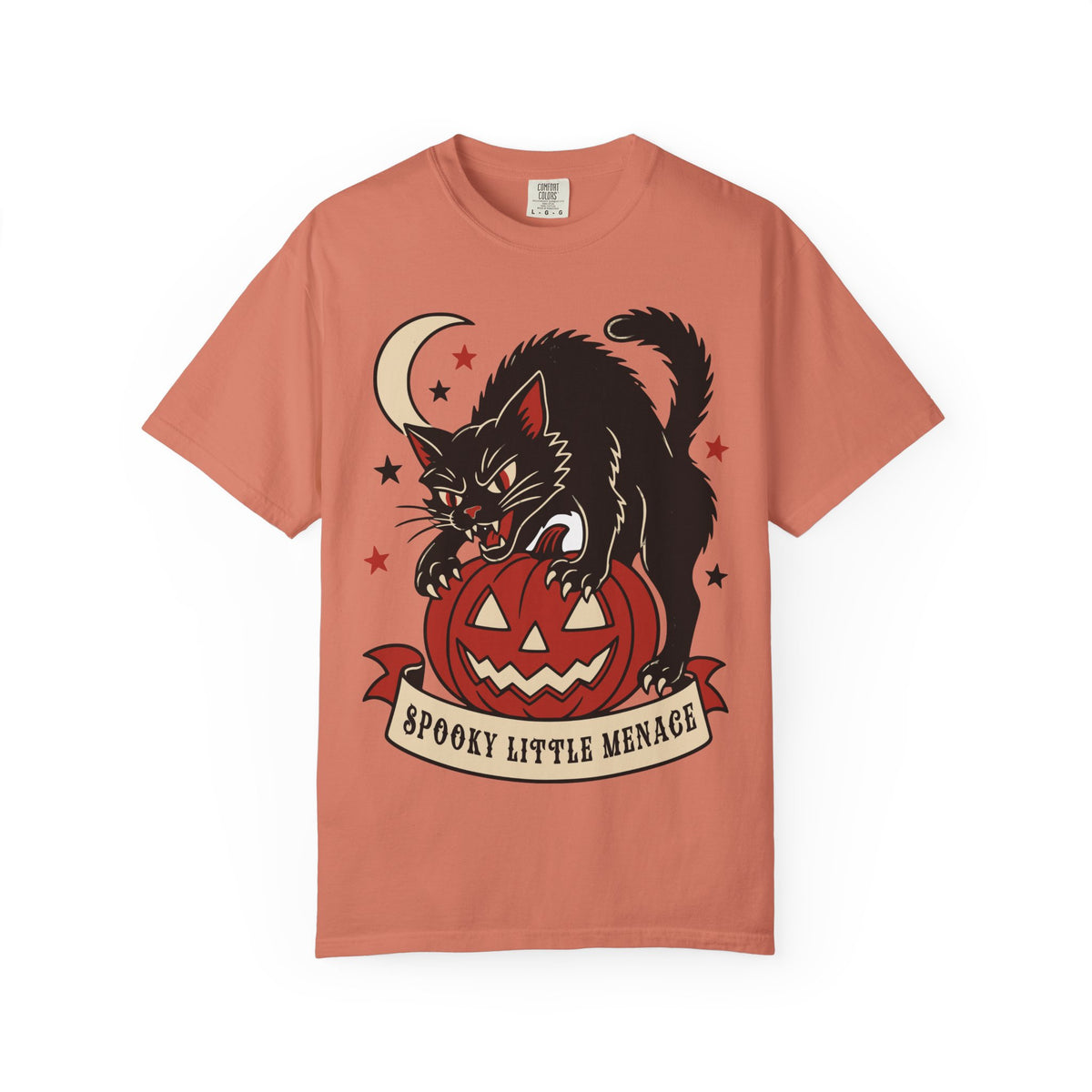 Spooky Little Menace cat Halloween T-shirt | Black Cat on Jack-O'-Lantern