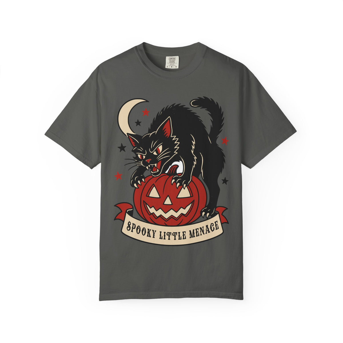 Spooky Little Menace cat Halloween T-shirt | Black Cat on Jack-O'-Lantern
