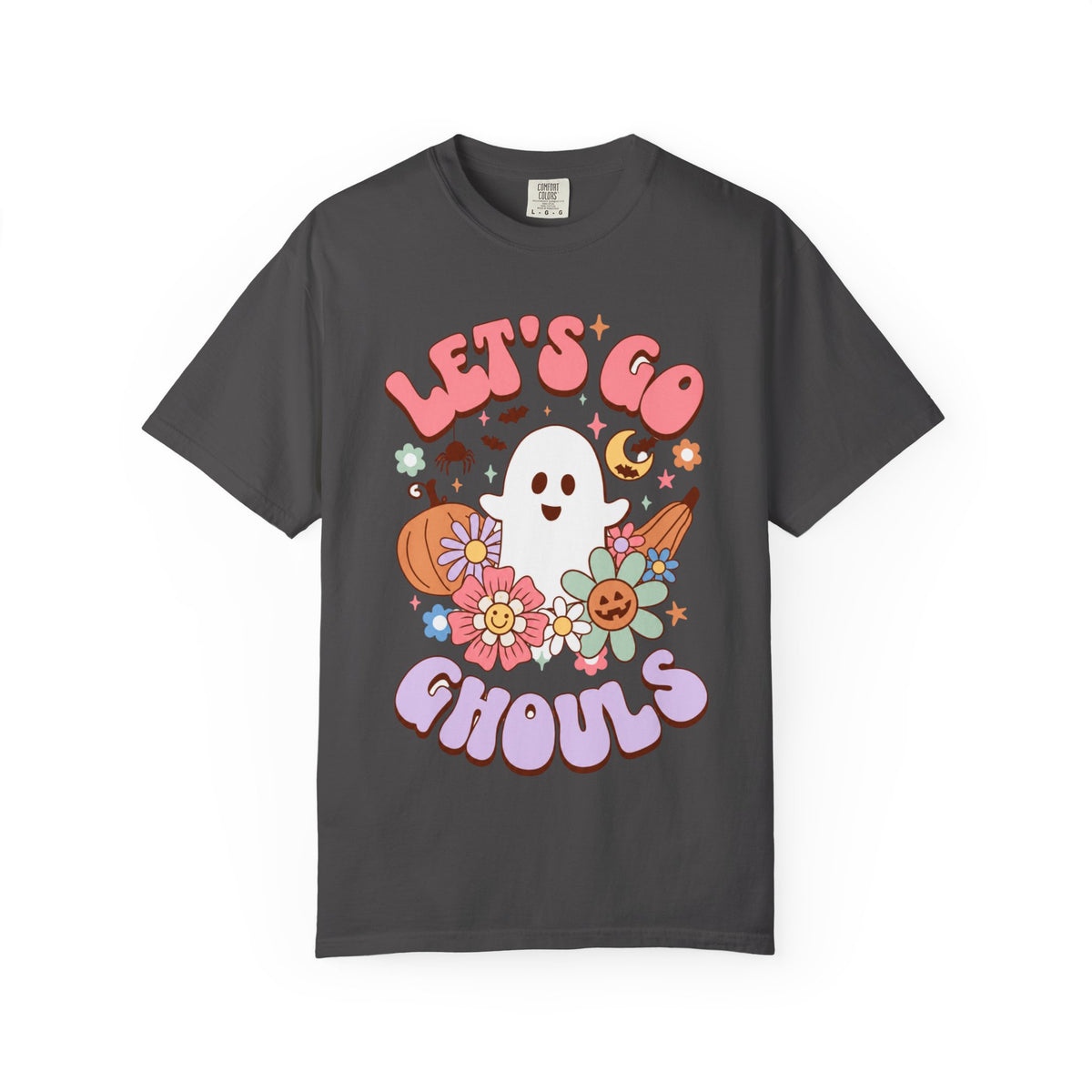 Lets Go Ghouls Cute Ghost Floral Halloween Tee