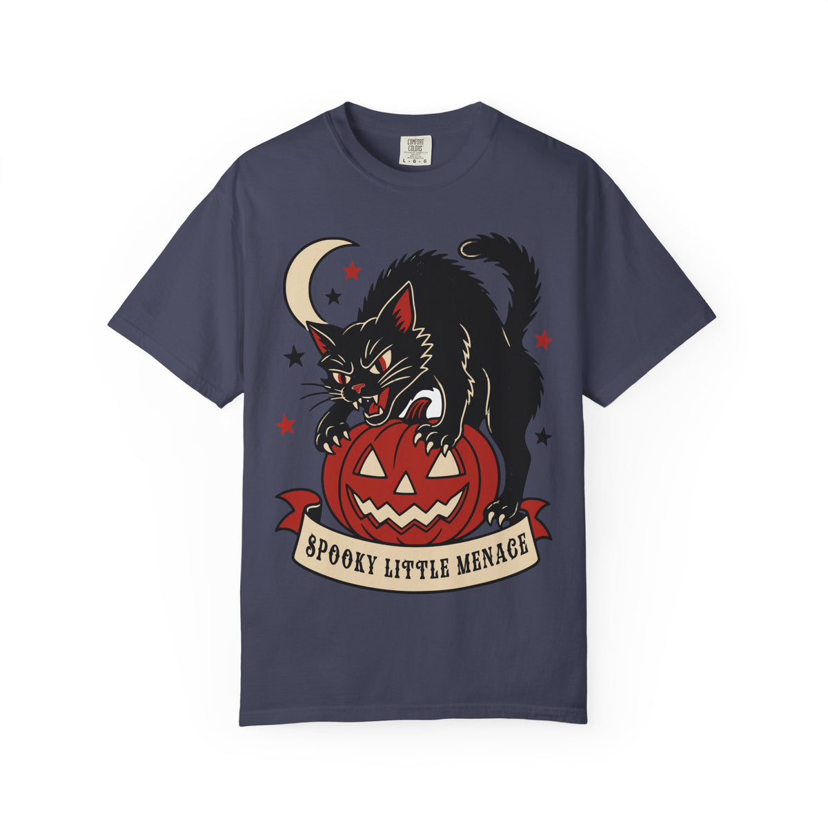 Spooky Little Menace cat Halloween T-shirt | Black Cat on Jack-O'-Lantern