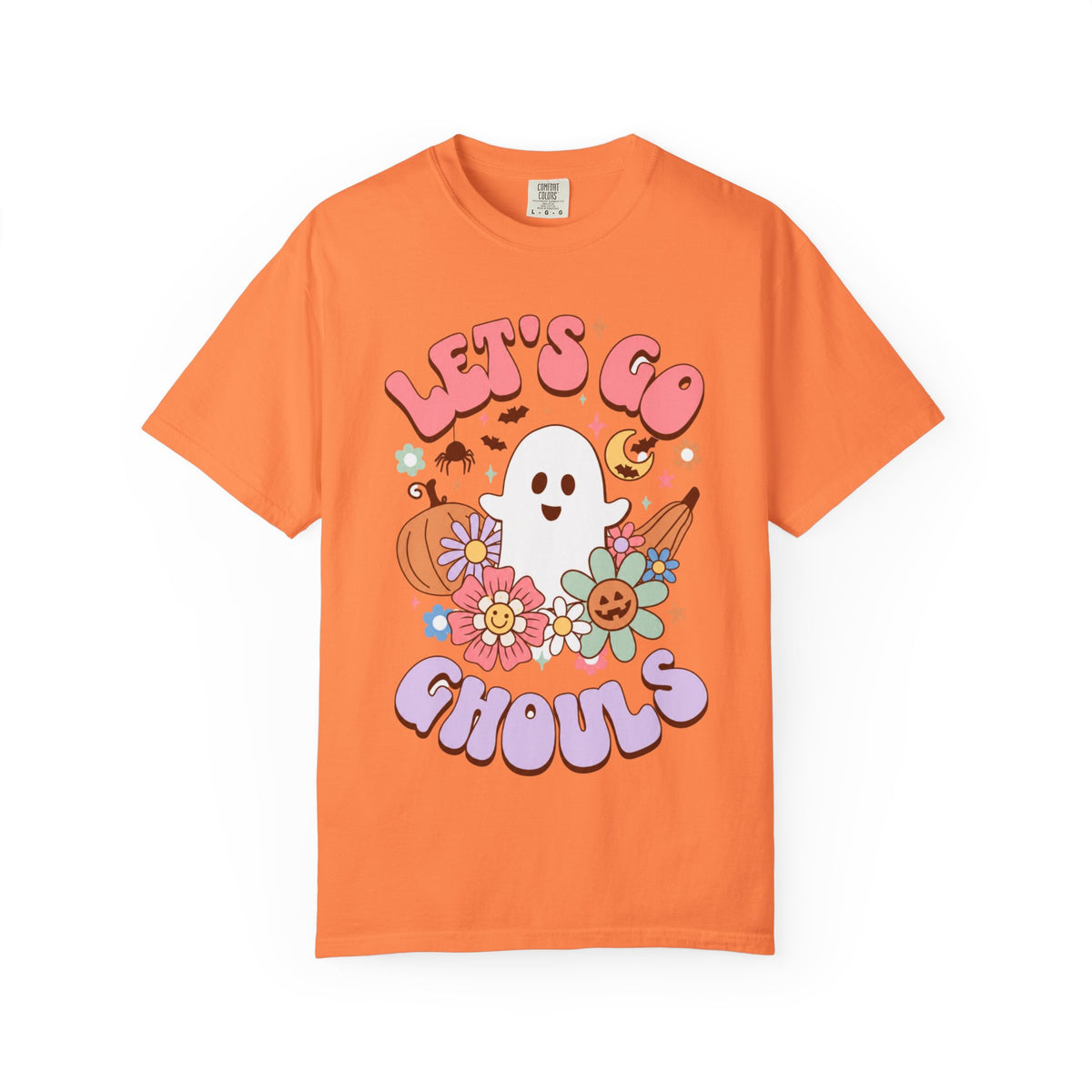 Lets Go Ghouls Cute Ghost Floral Halloween Tee