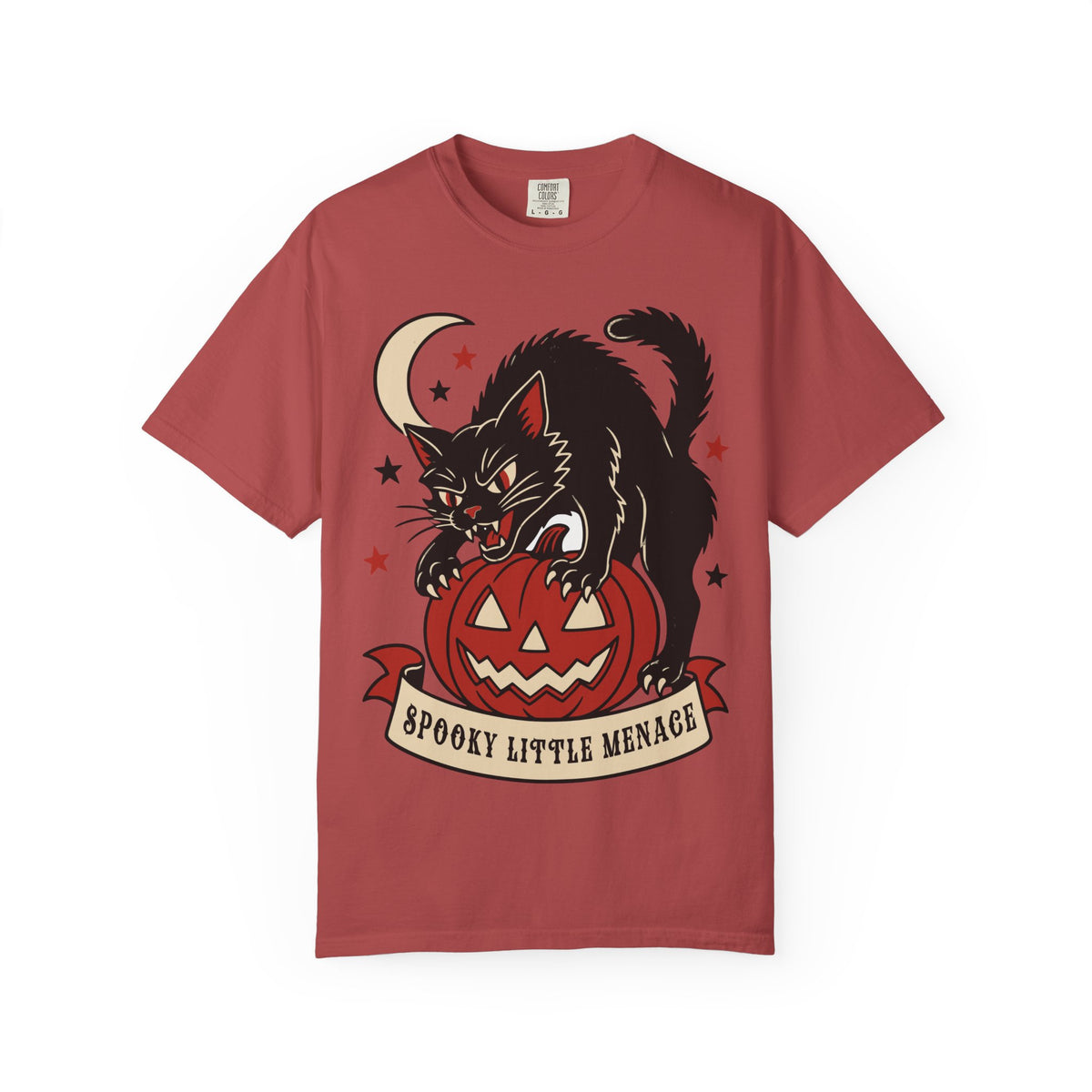 Spooky Little Menace cat Halloween T-shirt | Black Cat on Jack-O'-Lantern