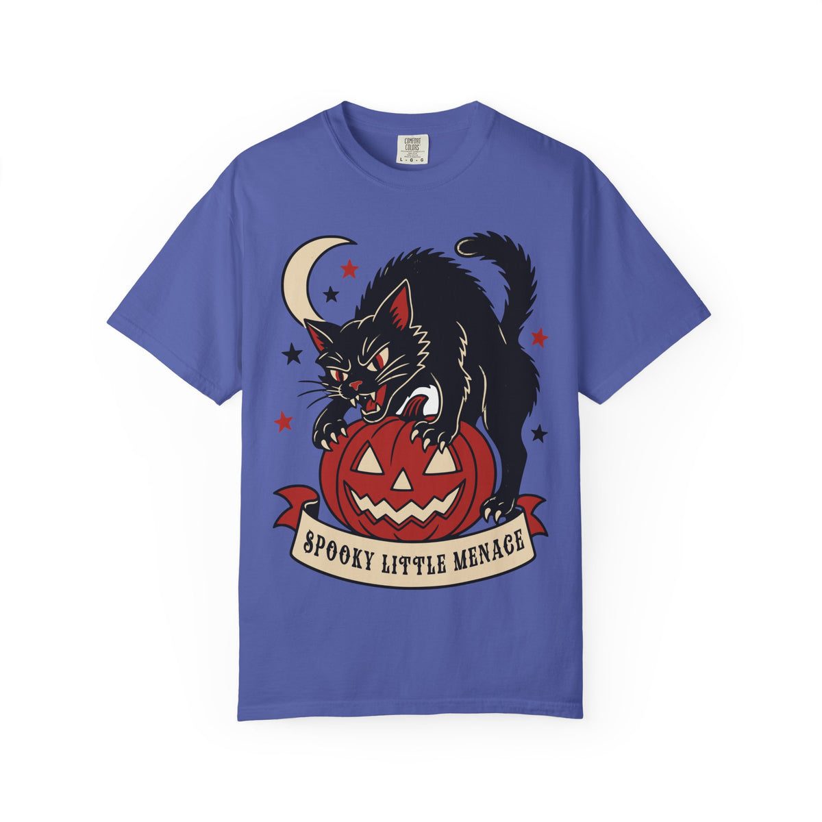Spooky Little Menace cat Halloween T-shirt | Black Cat on Jack-O'-Lantern
