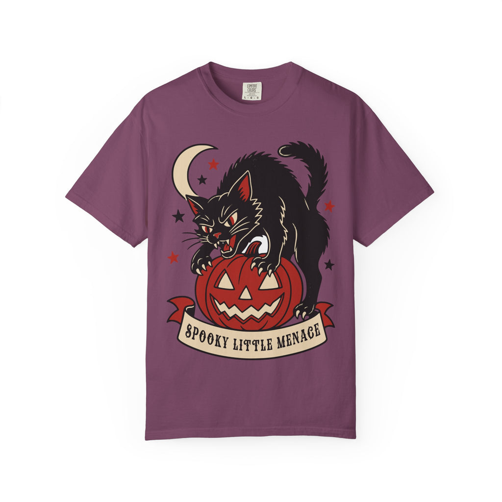 Spooky Little Menace cat Halloween T-shirt | Black Cat on Jack-O'-Lantern