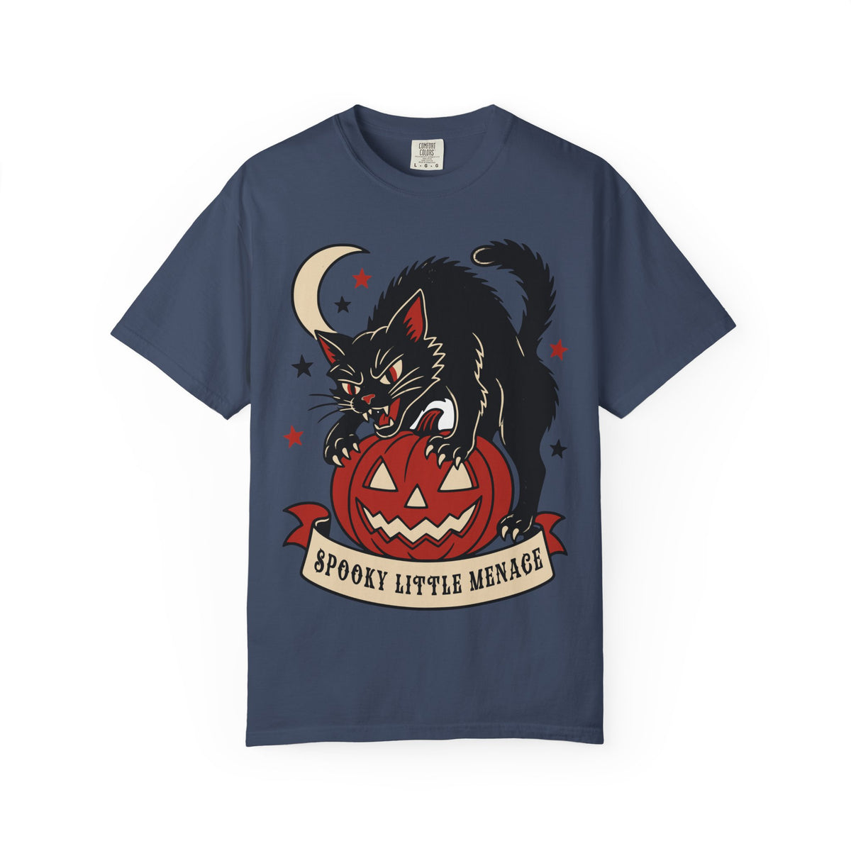 Spooky Little Menace cat Halloween T-shirt | Black Cat on Jack-O'-Lantern
