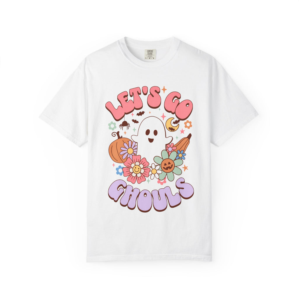 Lets Go Ghouls Cute Ghost Floral Halloween Tee