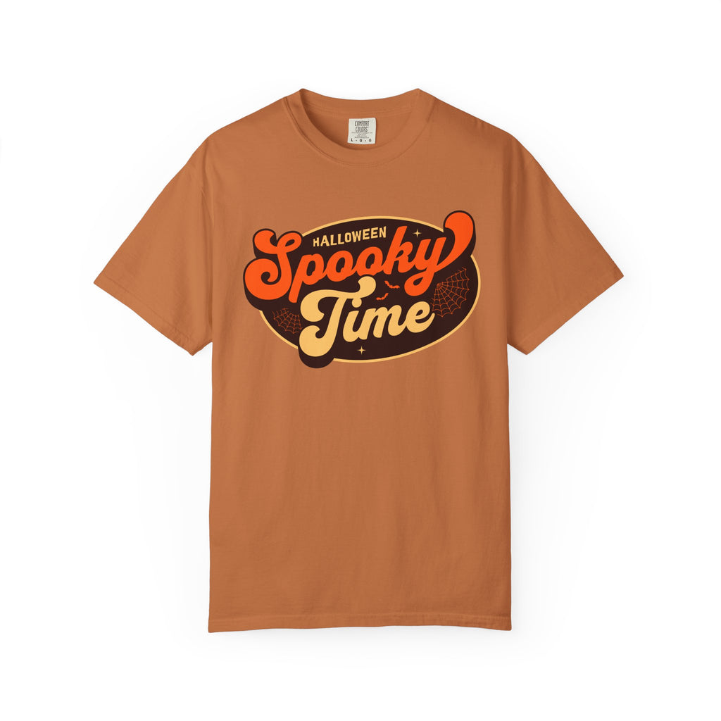 Spooky Time Halloween graphic T-shirt | retro orange script design